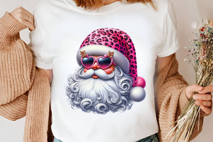 Santa Claus Pink Christmas Clipart PNG Bundle | Leopard Print Santa, Pink Christmas Santa & Heart Sunglasses