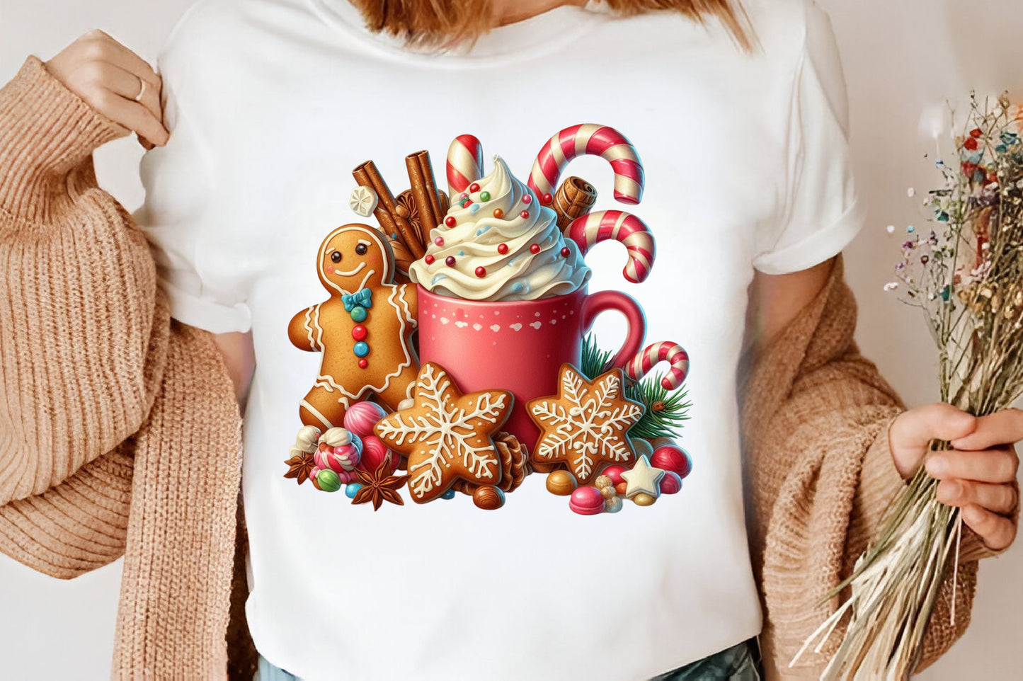 Watercolor Christmas Hot Chocolate Clipart PNG Bundle | Gingerbread & Candy Cane Cocoa Designs
