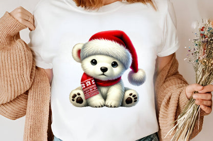 Watercolor Christmas Polar Bear Clipart PNG Bundle | Cute Santa Polar Bear