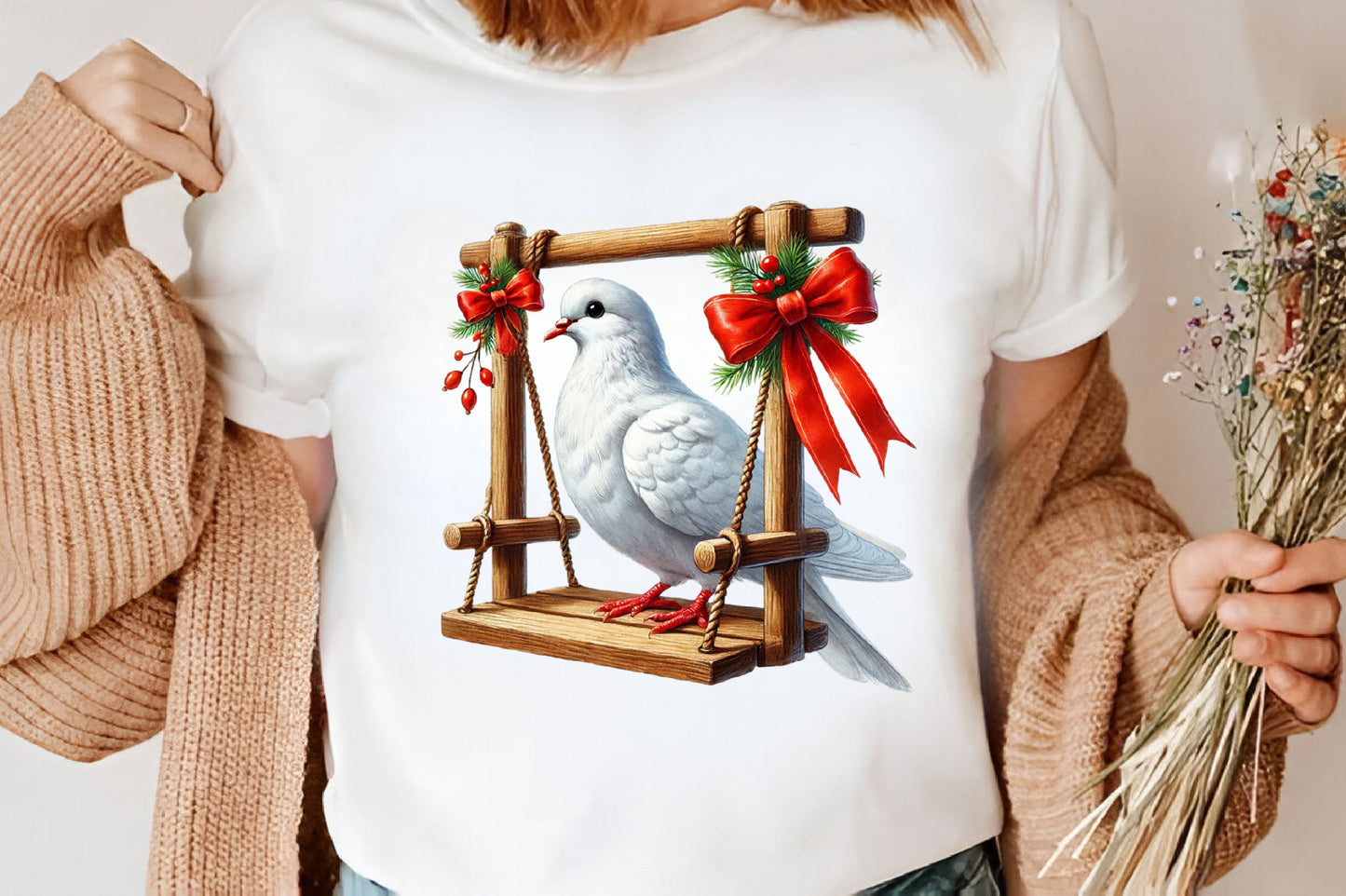 Watercolor Christmas White Dove Clipart PNG Bundle | Peace Dove & Festive Holiday Floral Designs