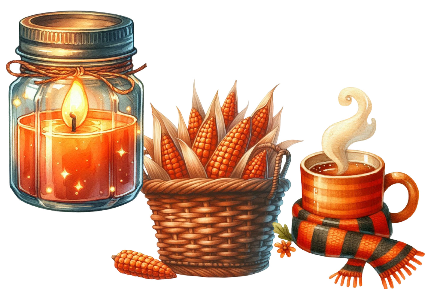 Burnt Orange Autumn Watercolor Clipart PNG Bundle | Fall Clipart, Cute Autumn PNG