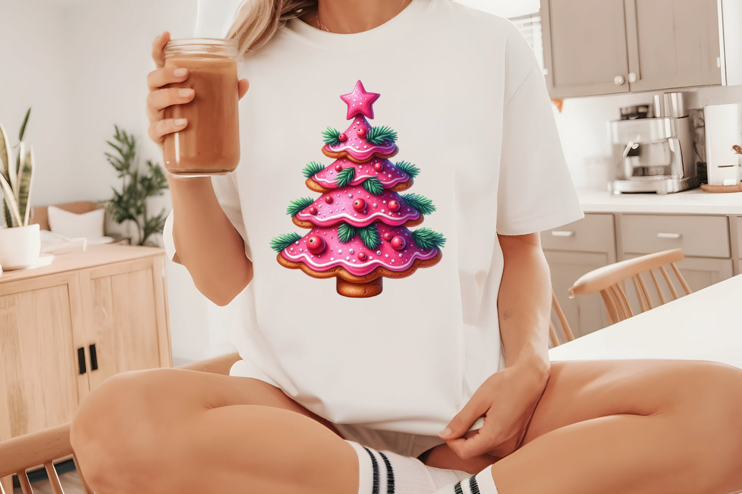 Watercolor Christmas Tree Cookie Clipart PNG Bundle | Cute Pink Christmas Cookie Designs