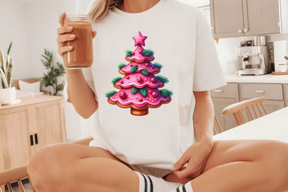 Watercolor Christmas Tree Cookie Clipart PNG Bundle | Cute Pink Christmas Cookie Designs