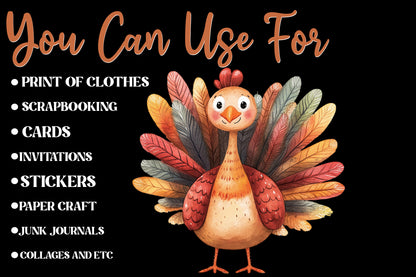 Autumn Turkeys PNG Bundle | Cute Thanksgiving Turkey Clipart | 17 Transparent Fall Turkey Sublimation