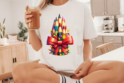 Watercolor Christmas Pencil Tree Clipart PNG Bundle | Colorful Pencil Christmas Trees