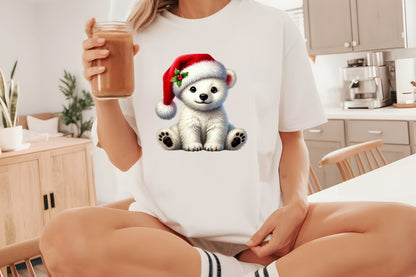 Watercolor Christmas Polar Bear Clipart PNG Bundle | Cute Santa Polar Bear