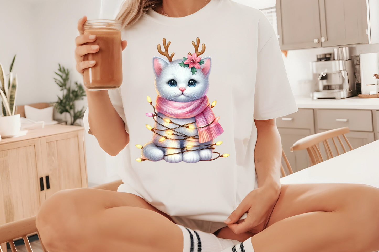 Pink Christmas Kitten Clipart PNG Bundle | Cute Pink Cat, Christmas Tree, Gifts, Candy Cane & Holiday Designs