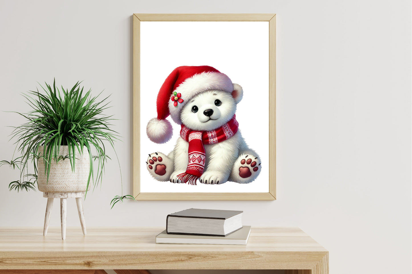 Watercolor Christmas Polar Bear Clipart PNG Bundle | Cute Santa Polar Bear