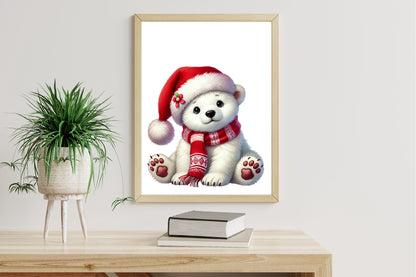 Watercolor Christmas Polar Bear Clipart PNG Bundle | Cute Santa Polar Bear