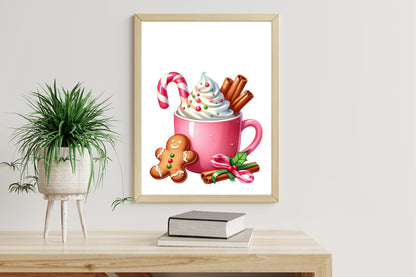Watercolor Christmas Hot Cocoa Clipart PNG Bundle | Gingerbread Cocoa & Candy Cane