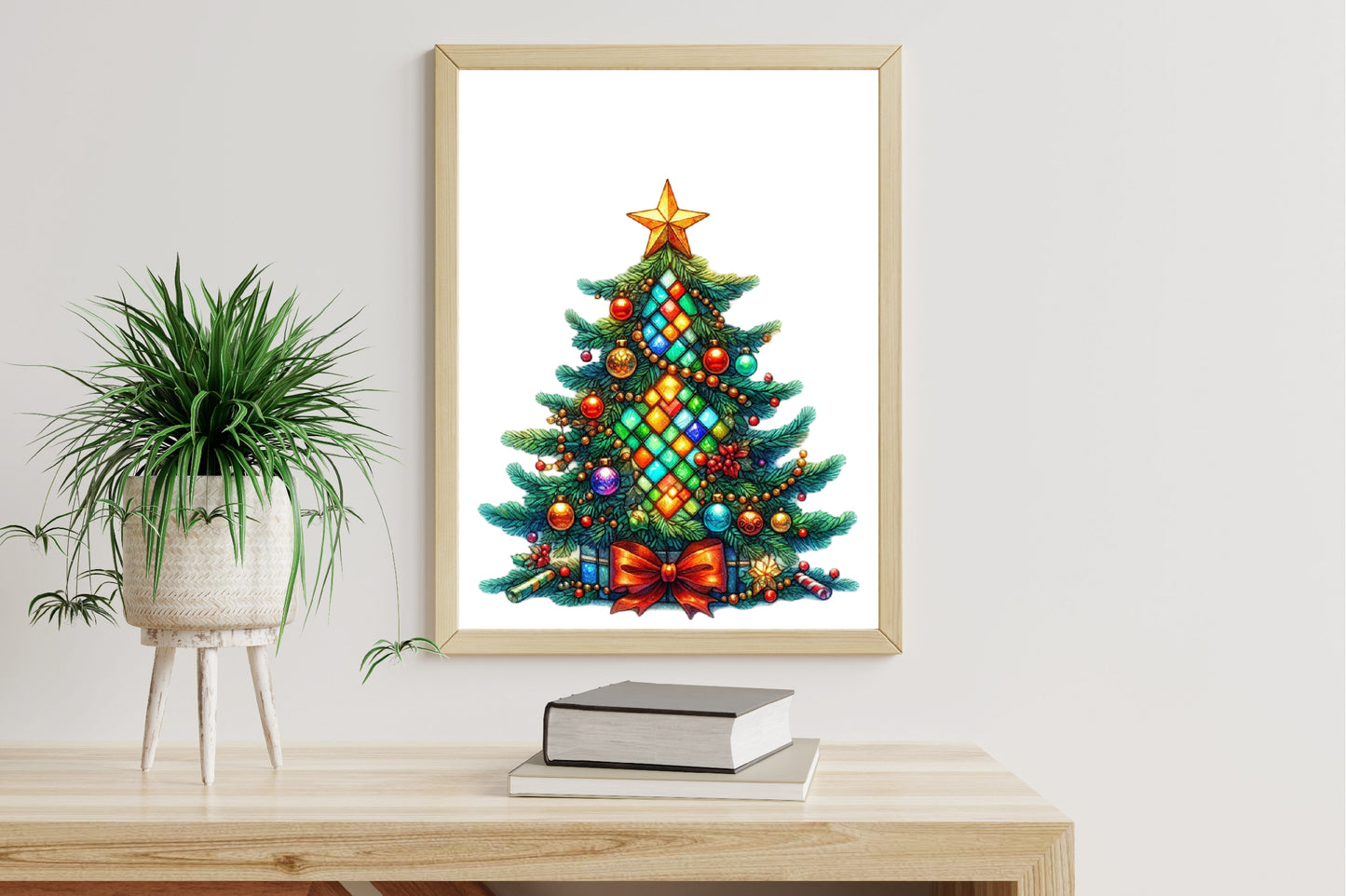 Stained Glass Christmas Trees Clipart PNG Bundle | Colorful Watercolor Christmas Tree, Ornament & Holiday Designs