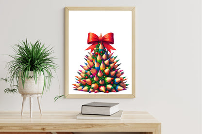 Watercolor Christmas Pencil Tree Clipart PNG Bundle | Colorful Pencil Christmas Trees