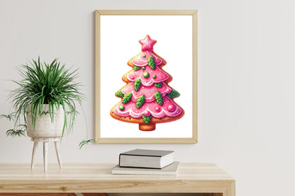 Watercolor Christmas Tree Cookie Clipart PNG Bundle | Cute Pink Christmas Cookie Designs