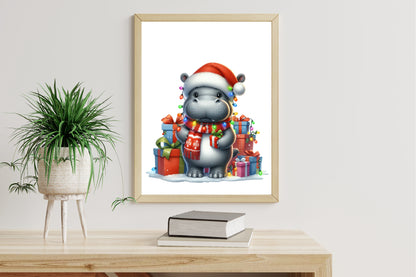 Watercolor Christmas Animals Clipart PNG Bundle | Cute Holiday Animal Christmas Lights & Gift Designs
