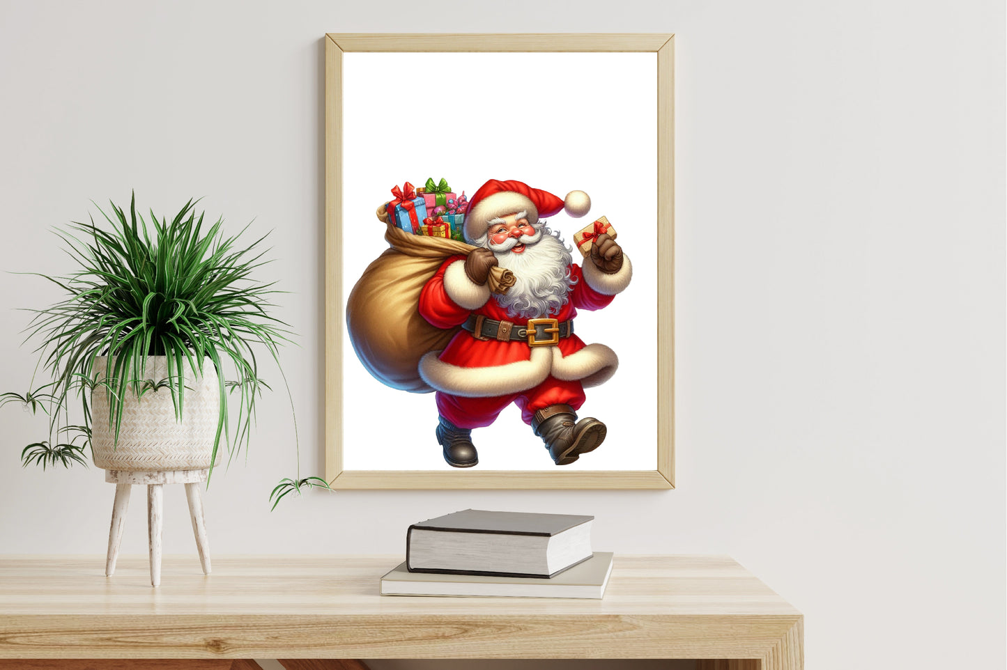 Watercolor Winter Christmas Santa Clipart PNG Bundle | Cute Santa Claus Holiday & Fireplace Designs