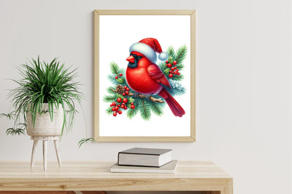 Watercolor Christmas Red Cardinal Bird Clipart PNG Bundle | Holiday Cardinal Bird