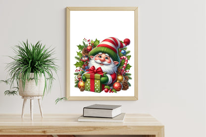 Watercolor Christmas Gnomes Clipart PNG Bundle | Cute Santa Gnome Holiday Designs