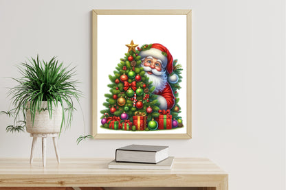 Watercolor Christmas Tree Santa Claus Clipart PNG Bundle | Festive Christmas Tree & Santa Designs