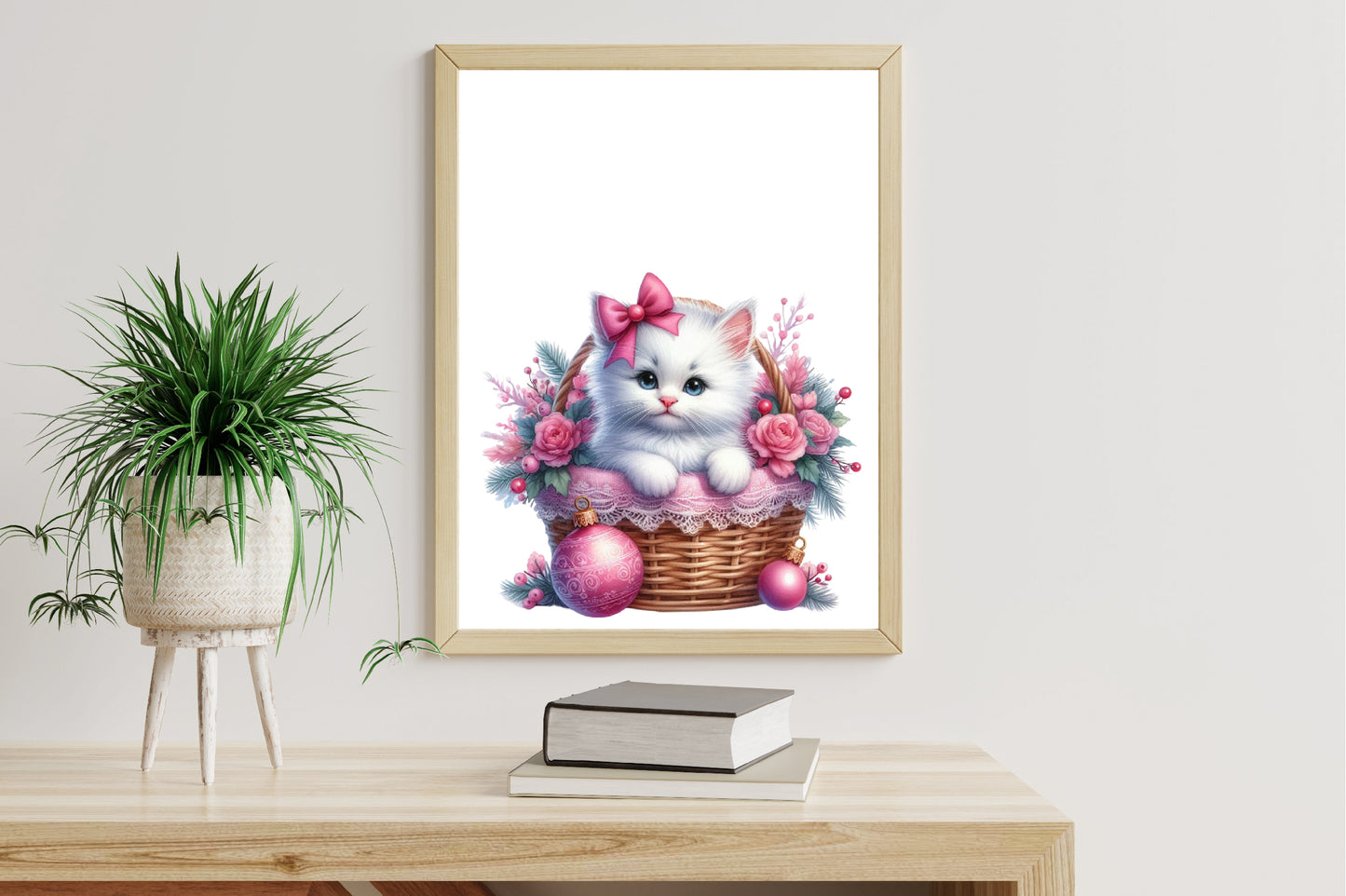 Pink Christmas Kitten Clipart PNG Bundle | Cute Pink Cat, Christmas Tree, Gifts, Candy Cane & Holiday Designs