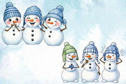Christmas Snowman PNG Clipart Bundle | Watercolor Cute Christmas Snowman PNG | Festive Winter Snowman Sublimation