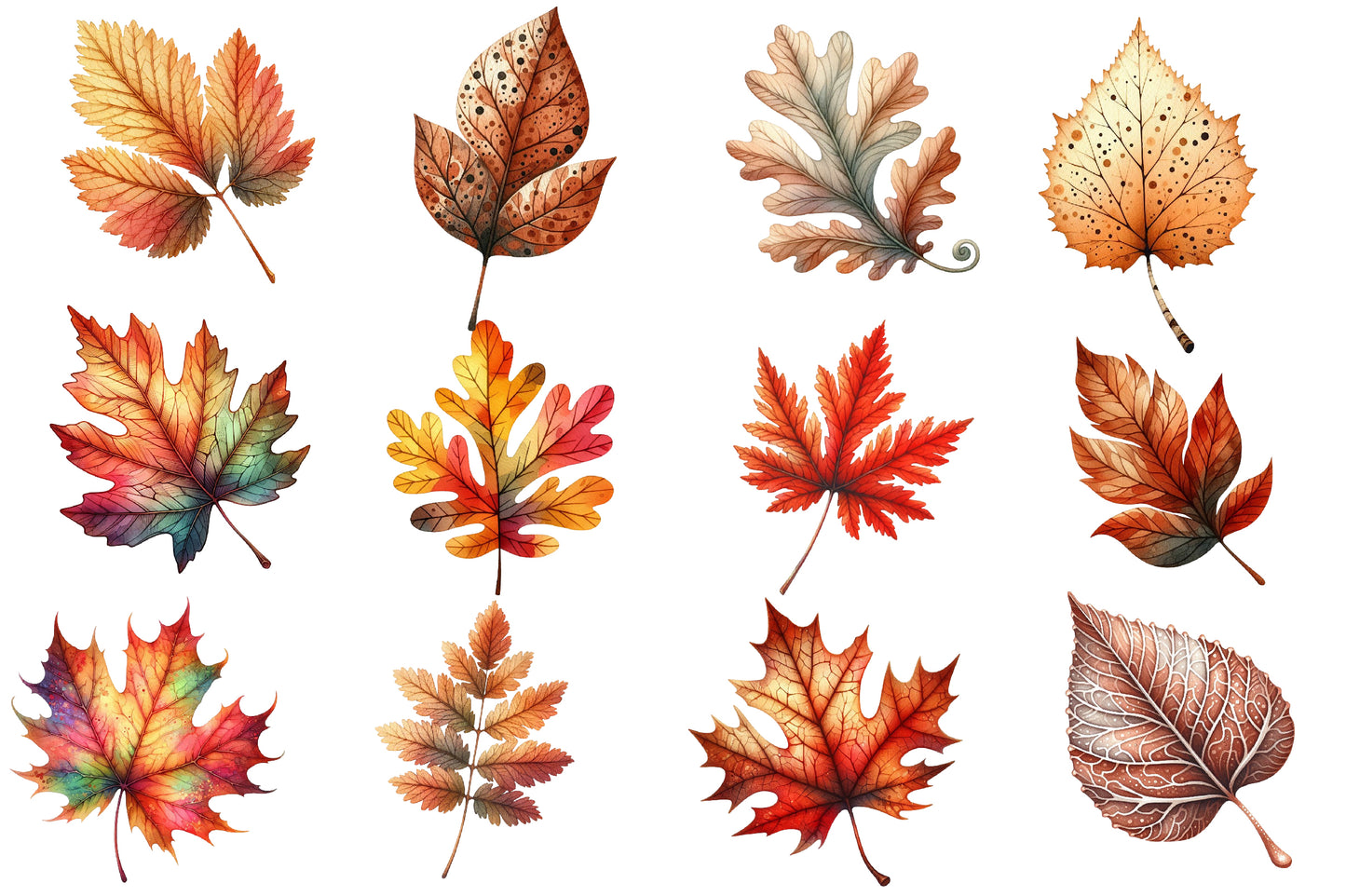 Autumn Leaf Watercolor Clipart PNG Bundle | Fall Leaves PNG | Autumn Leaf Sublimation | Watercolor Fall Clipart