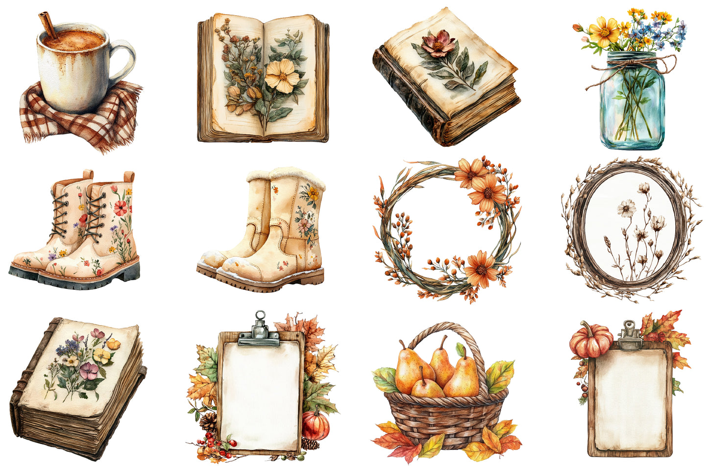 Watercolor Neutral Rustic Coquette Fall Clipart 41 PNG