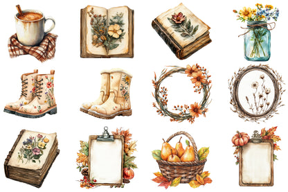 Watercolor Neutral Rustic Coquette Fall Clipart 41 PNG