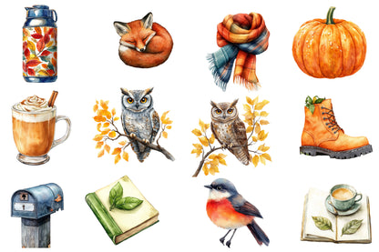 Watercolor Morning & Fall Clipart Bundle 37 PNG
