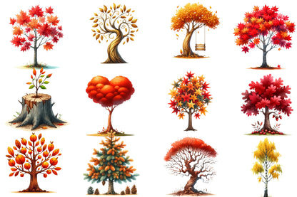 Watercolor Autumn Trees Clipart Bundle Fall Trees PNG Collection