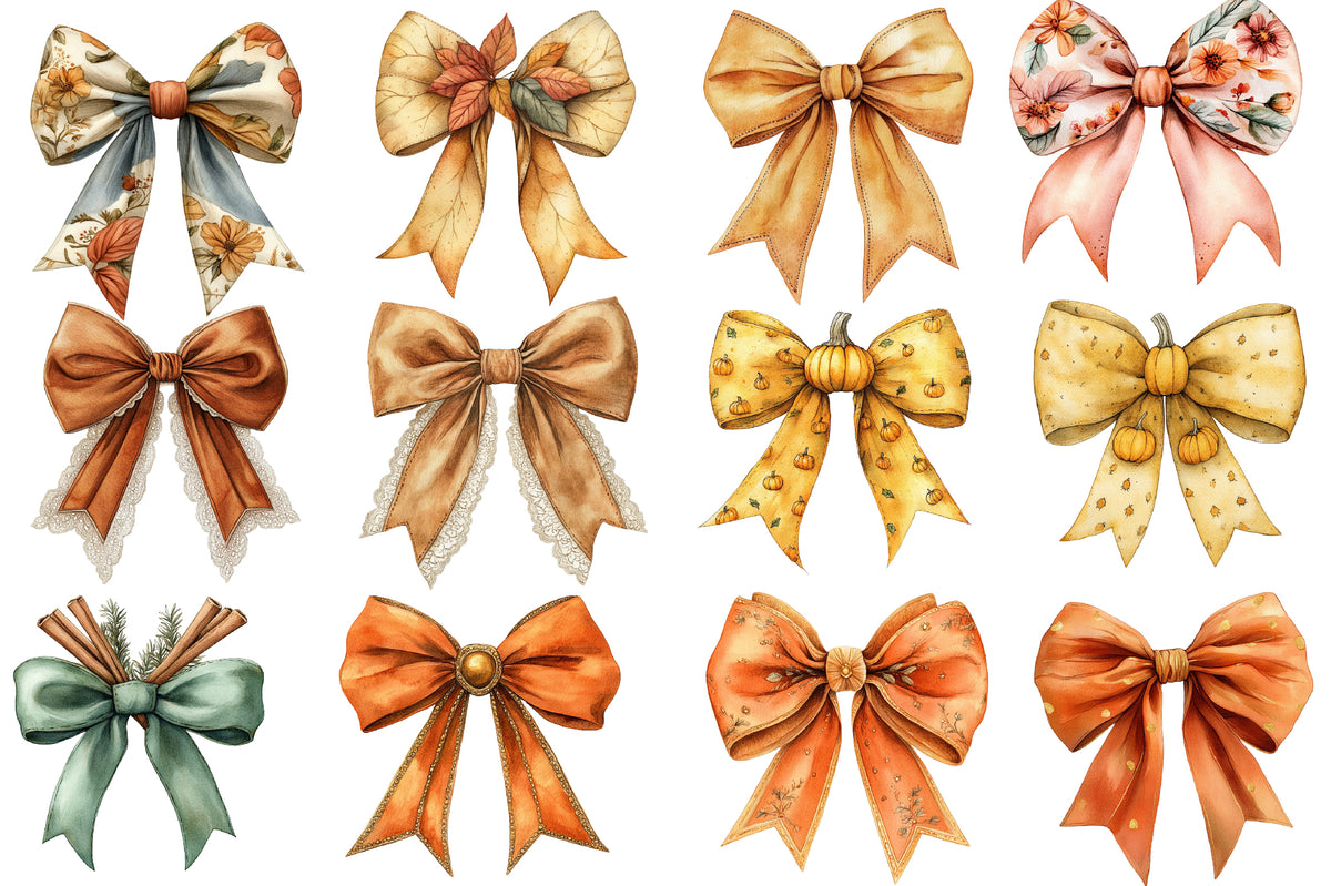 Watercolor Western Summer Bow Clipart Bundle Rustic Bow PNG