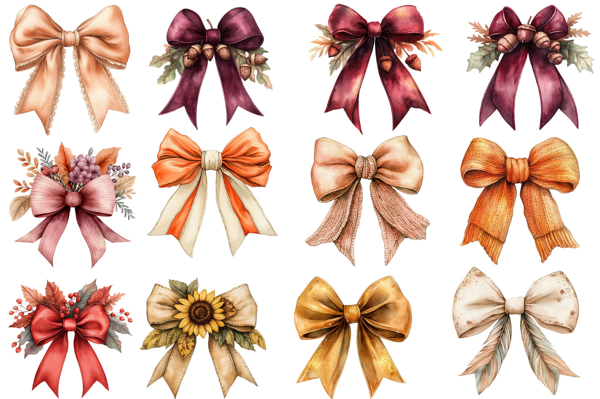 Watercolor Western Summer Bow Clipart Bundle Rustic Bow PNG