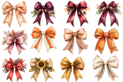 Watercolor Western Summer Bow Clipart Bundle Rustic Bow PNG