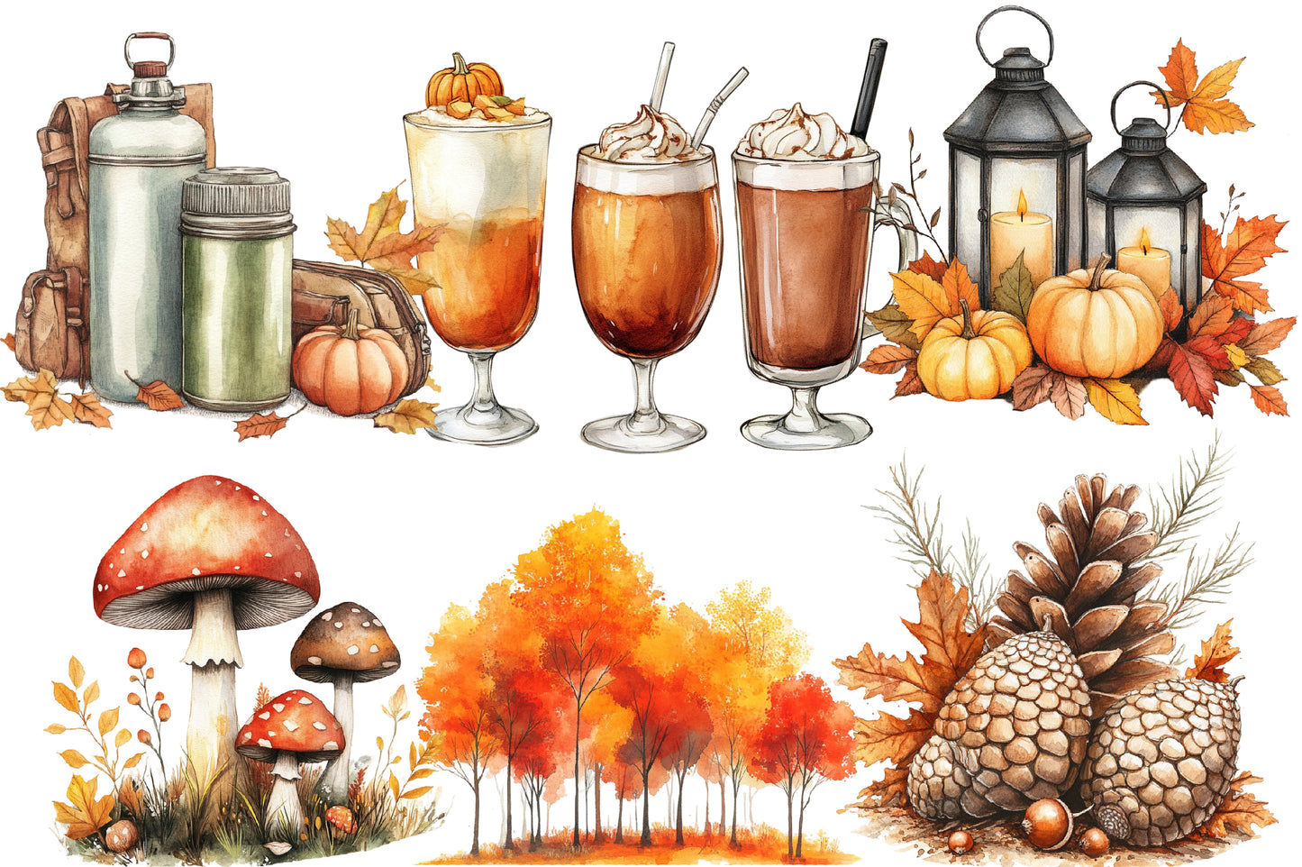 Watercolor Autumn Collection Clipart Bundle Fall Harvest PNG