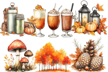 Watercolor Autumn Collection Clipart Bundle Fall Harvest PNG