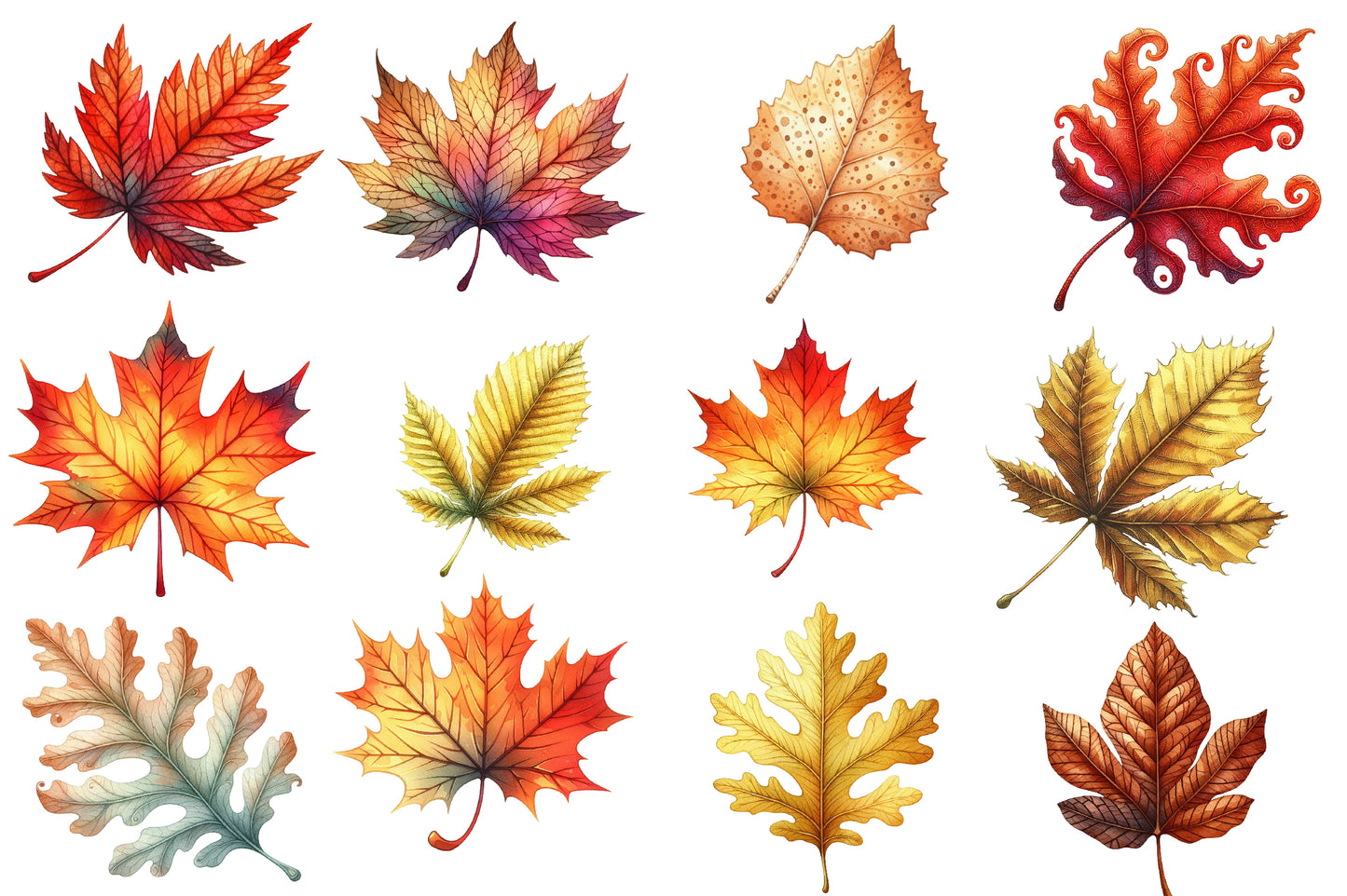 Autumn Leaf Watercolor Clipart PNG Bundle | Fall Leaves PNG | Autumn Leaf Sublimation | Watercolor Fall Clipart