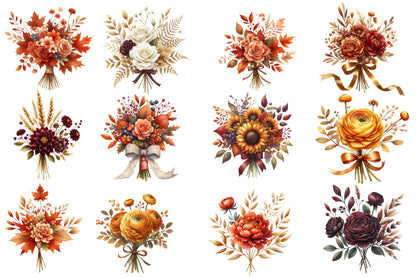 Watercolor Autumn Wedding Flowers Clipart Bundle Fall Floral PNG