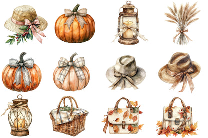 Watercolor Neutral Rustic Coquette Fall Clipart 41 PNG