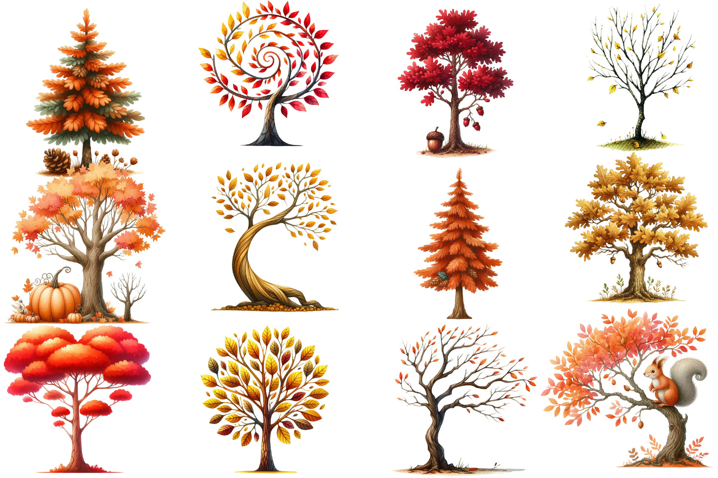 Watercolor Autumn Trees Clipart Bundle Fall Trees PNG Collection