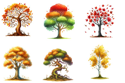 Autumn Tree Sublimation Clipart PNG Bundle | Watercolor Fall Tree Clipart | Rustic Harvest Woodland Tree PNG