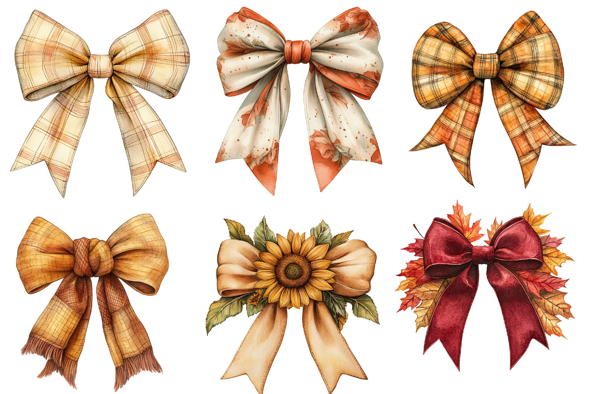 Watercolor Western Summer Bow Clipart Bundle Rustic Bow PNG