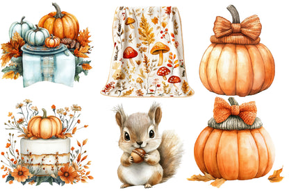 Autumn Baby Shower Clipart PNG Bundle | Watercolor Fall Baby Shower Clipart | Boho Pumpkin Baby PNG