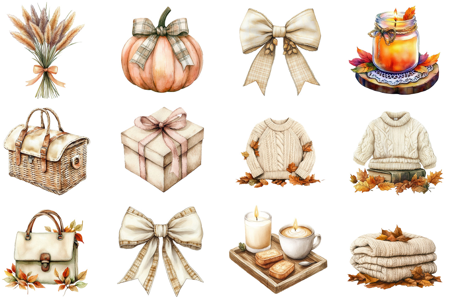 Watercolor Neutral Rustic Coquette Fall Clipart 41 PNG