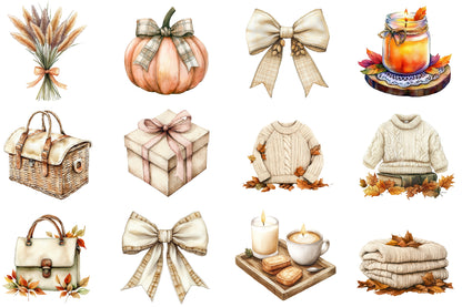 Watercolor Neutral Rustic Coquette Fall Clipart 41 PNG