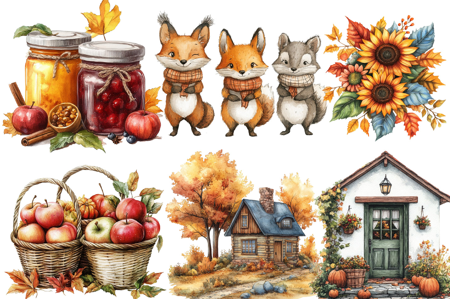 Watercolor Autumn Collection Clipart Bundle Fall Harvest PNG