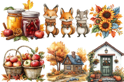 Watercolor Autumn Collection Clipart Bundle Fall Harvest PNG