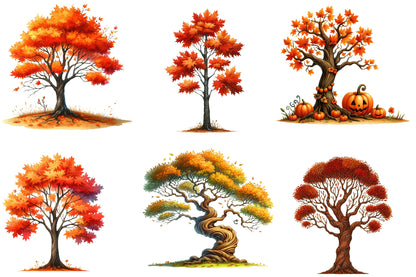 Autumn Tree Sublimation Clipart PNG Bundle | Watercolor Fall Tree Clipart | Rustic Harvest Woodland Tree PNG