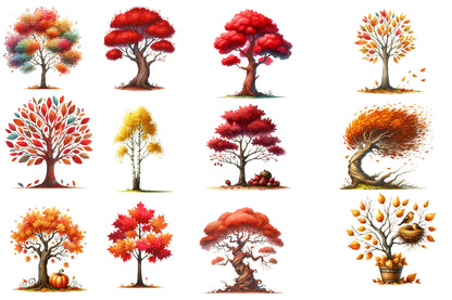Watercolor Autumn Trees Clipart Bundle Fall Trees PNG Collection