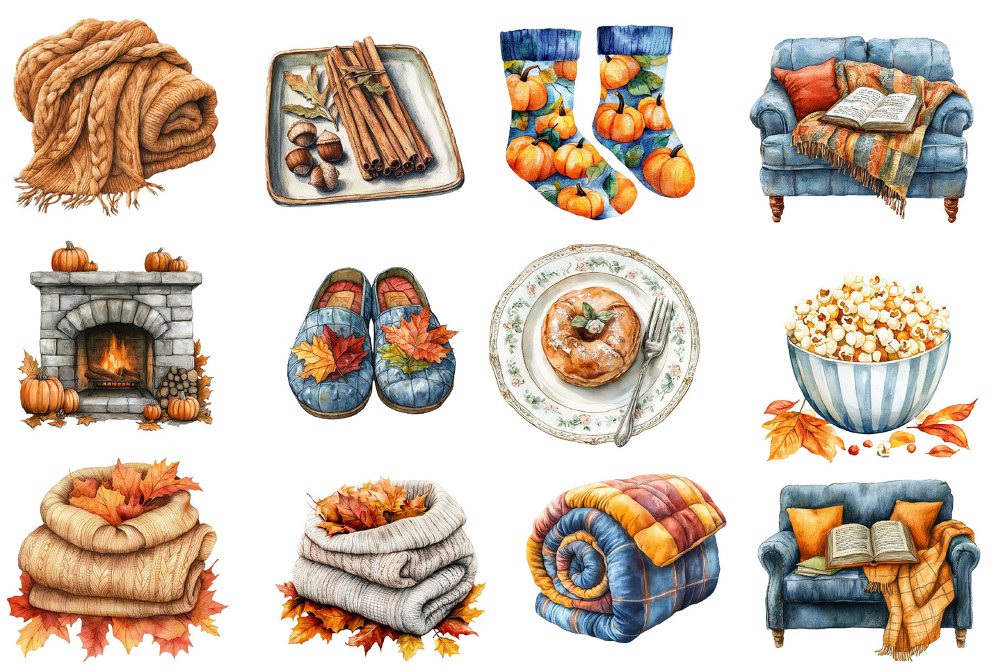 Watercolor Fall Lazy Day Sublimation Clipart Bundle 38 PNG