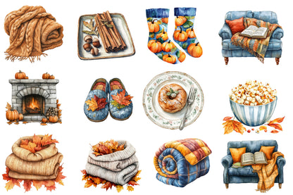 Watercolor Fall Lazy Day Sublimation Clipart Bundle 38 PNG