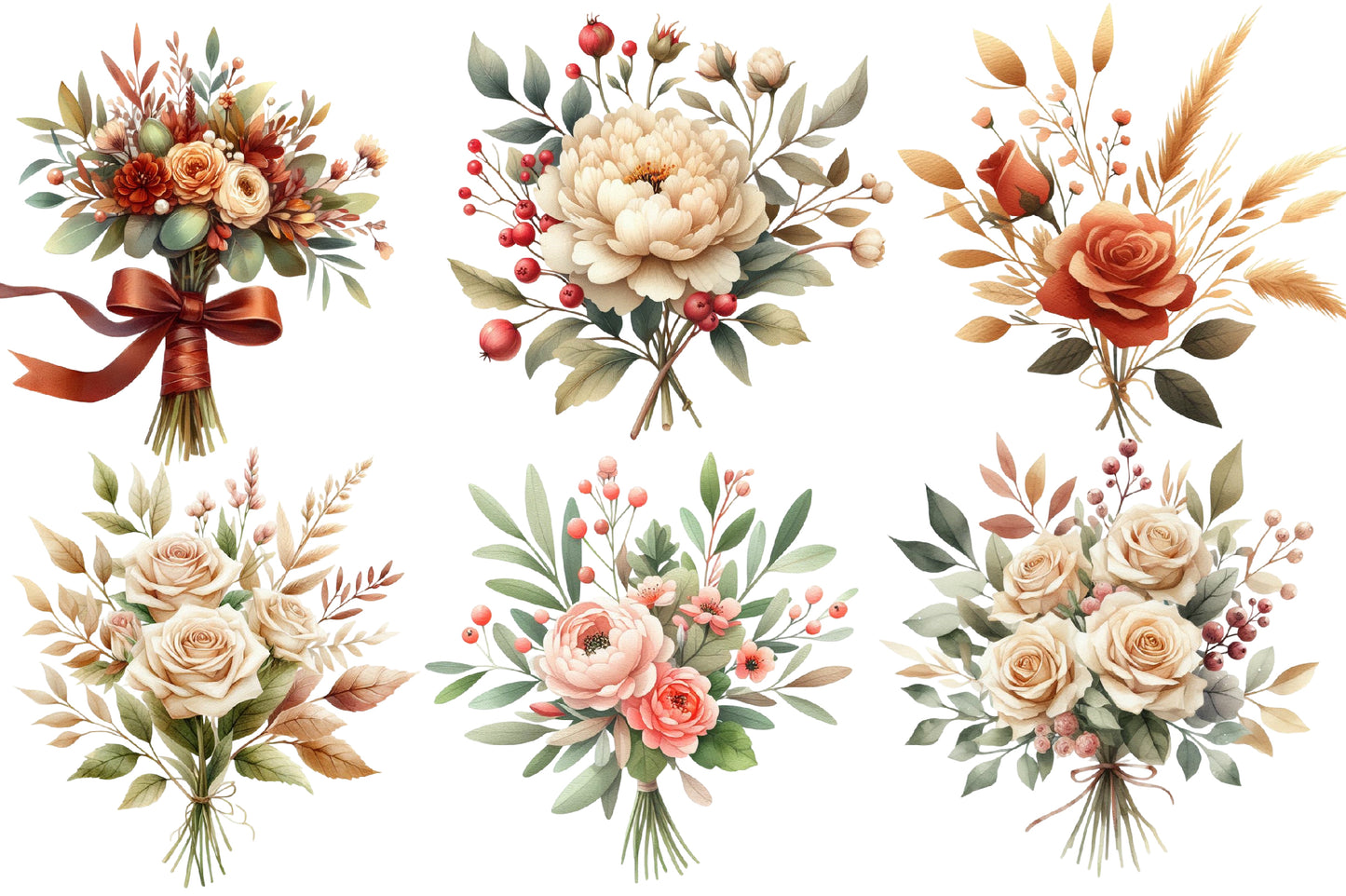 Watercolor Autumn Wedding Flowers Clipart Bundle Fall Floral PNG